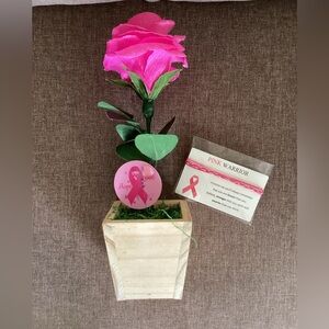 Breast Cancer Rose in Wood Pot